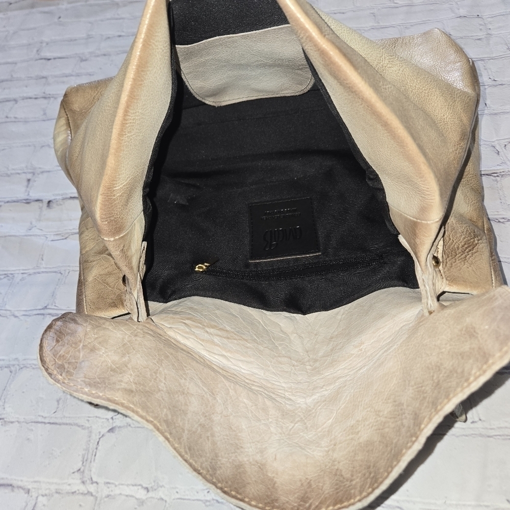 Made In Old Itay Leather Beige&Brown Satchel Hand Bag to Adjustable Crossbody - Picture 8 of 17